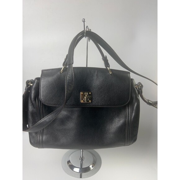 MCM 2WAY Shoulder Bag Handbag Turnlock Men's Women's Black Leather - Picture 1 of 14